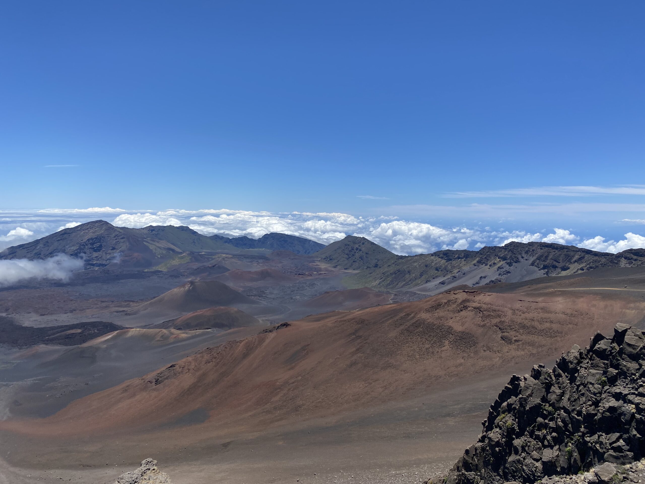 View of the mountains from a volcano in Hawaii.